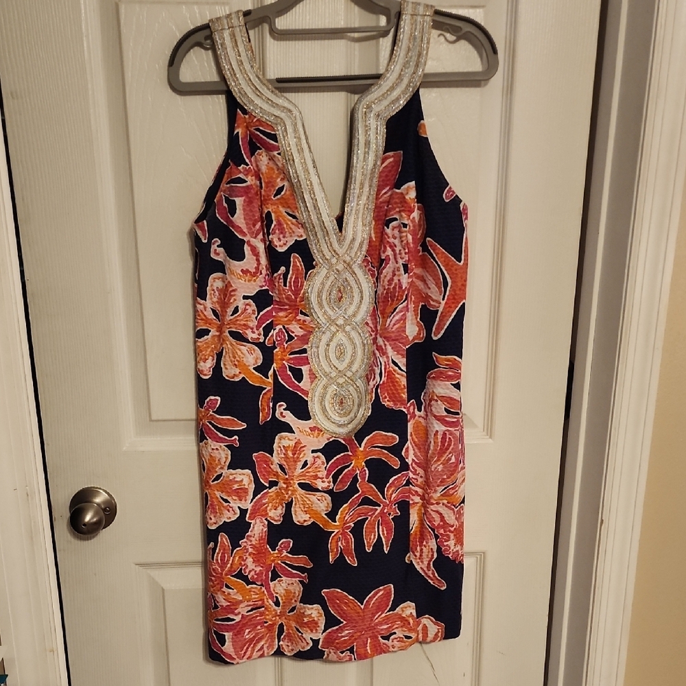 Lilly Pulitzer Floral Sleeveless Dress with Beaded Neckline